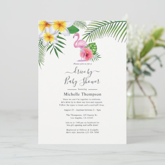 Roze Tropische Flamingo Drive by Shower Kaart (Staand voorkant)
