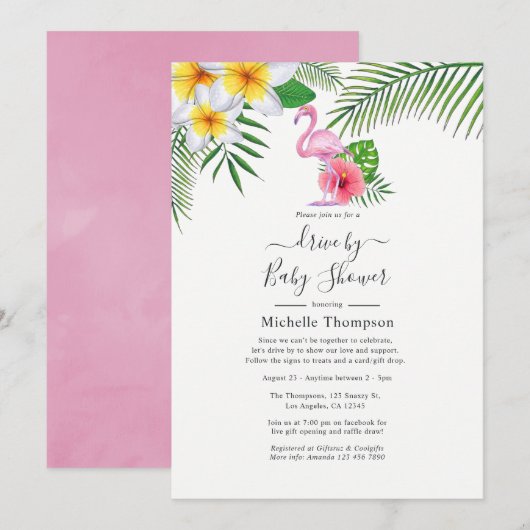 Roze Tropische Flamingo Drive by Shower Kaart (Voorkant / Achterkant)