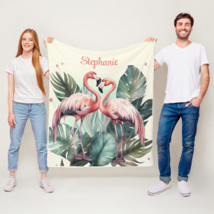 Roze tropische flamingo fleece deken