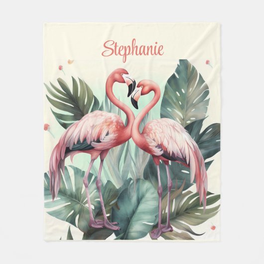 Roze tropische flamingo fleece deken (Voorkant)