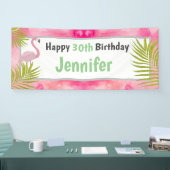 Roze Tropische Flamingo Happy Birthday met leeftij Spandoek (Beurs)