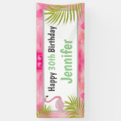 Roze Tropische Flamingo Happy Birthday met leeftij Spandoek (Verticaal)