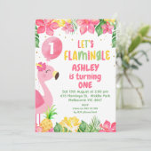 Roze Tropische Flamingo Laten we Flamingle 1e Verj Kaart (Staand voorkant)