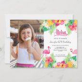 Roze | Tropische Flamingo Luau Foto van Birthday Kaart (Voorkant)