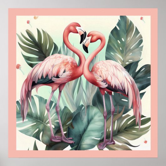 Roze tropische flamingo poster (Voorkant)