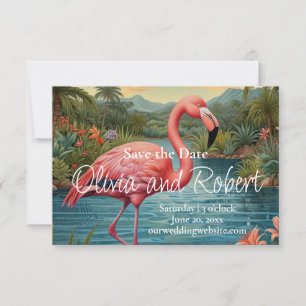 roze tropische flamingo save the date