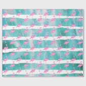 Roze Tropische Flamingo Stripes Cute Birthday Part Cadeaupapier (Vlak)