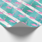 Roze Tropische Flamingo Stripes Cute Birthday Part Cadeaupapier (Hoek)