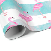 Roze Tropische Flamingo Stripes Cute Birthday Part Cadeaupapier (Rol Hoek)