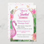 Roze Tropische Flamingo Verjaardag Uitnodiging (Voorkant / Achterkant)