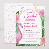 Roze Tropische Flamingo Verjaardag Uitnodiging (Voorkant / Achterkant)