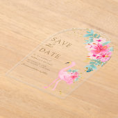 Roze Tropische Flamingo Wedding Save the Date Acryl Uitnodigingen (Laagn)