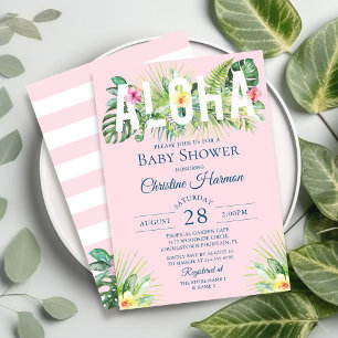 Roze tropische Floral Aloha Girl Baby shower Kaart