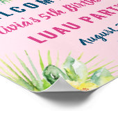 Roze tropische Floral Aloha Luau Birthday Welkom Poster (Hoek)