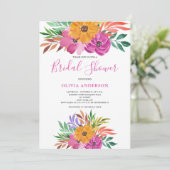 Roze tropische Floral Bridal Shower Kaart (Staand voorkant)