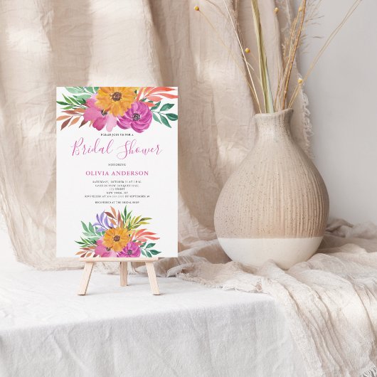 Roze tropische Floral Bridal Shower Kaart
