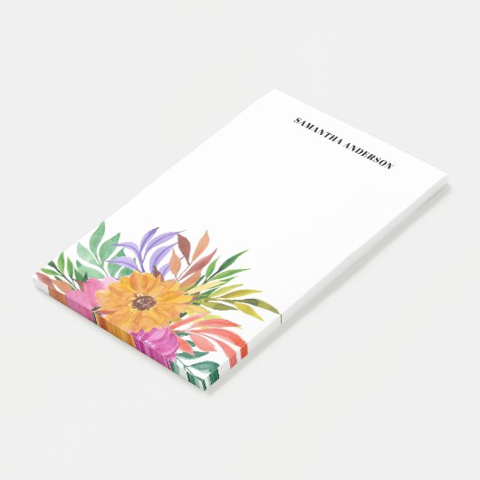Roze tropische Floral Waterverf Naam Post-it® Notes (Schuin)