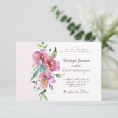 Roze tropische florale bruiloft kaart (Staand voorkant)