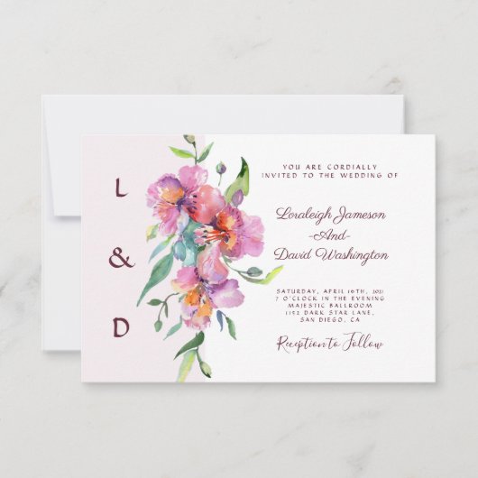 Roze tropische florale bruiloft kaart (Voorkant)