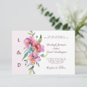 Roze tropische florale bruiloft kaart (Staand voorkant)