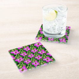 Roze Tropische Flowers Patroon Glazen Onderzetter