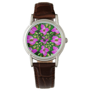 Roze Tropische Flowers Patroon Horloge
