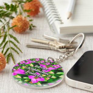 Roze Tropische Flowers Patroon Sleutelhanger