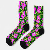 Roze Tropische Flowers Patroon Sokken (Links)