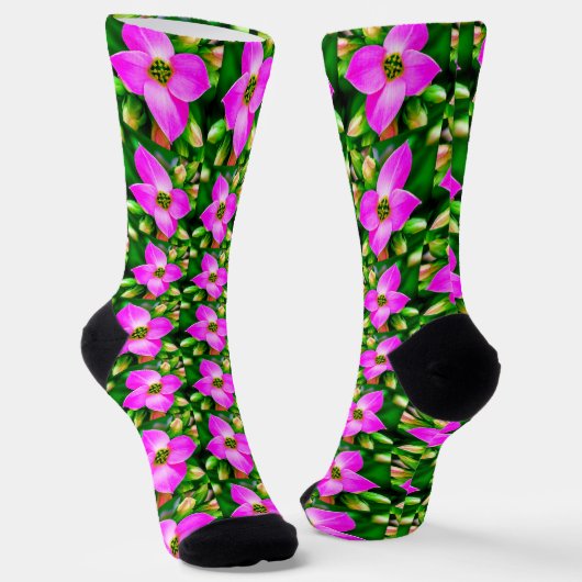 Roze Tropische Flowers Patroon Sokken (Gebogen)