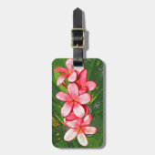 Roze Tropische Frangipani Kunst Bagagelabel (Voorkant verticaal)