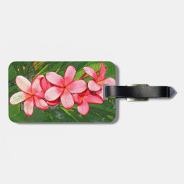 Roze Tropische Frangipani Kunst Bagagelabel