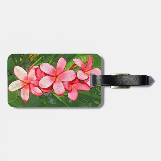 Roze Tropische Frangipani Kunst Bagagelabel (Achterkant horizontaal)