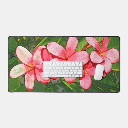 Roze Tropische Frangipani Kunst Bureaumat (Keyboard & Muis)