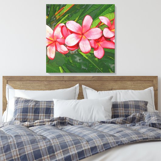 Roze Tropische Frangipani Kunst Canvas Afdruk (Insitu (Slaapkamer))
