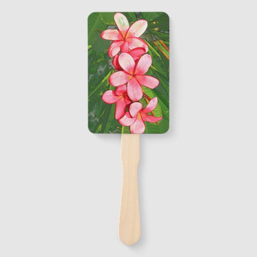 Roze Tropische Frangipani Kunst Handwaaier (Voorkant)