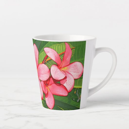 Roze Tropische Frangipani Kunst Latte Mok (Rechts)