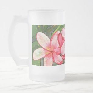 Roze Tropische Frangipani Kunst Matglas Bierpul