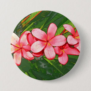 Roze Tropische Frangipani Kunst Ronde Button 7,6 Cm