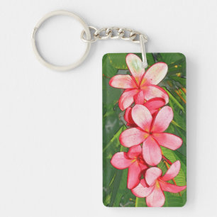 Roze Tropische Frangipani Kunst Sleutelhanger