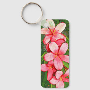 Roze Tropische Frangipani Kunst Sleutelhanger