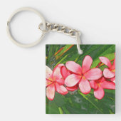 Roze Tropische Frangipani Kunst Sleutelhanger (voorkant)