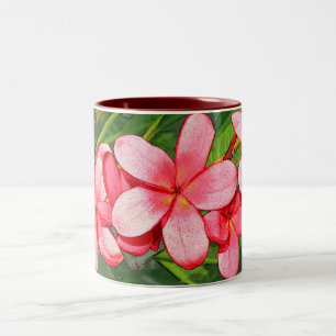 Roze Tropische Frangipani Kunst Tweekleurige Koffiemok