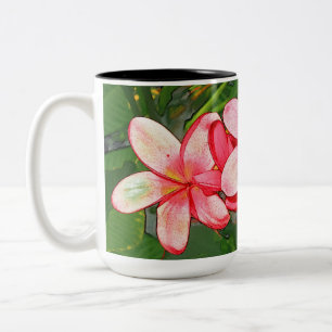Roze Tropische Frangipani Kunst Tweekleurige Koffiemok