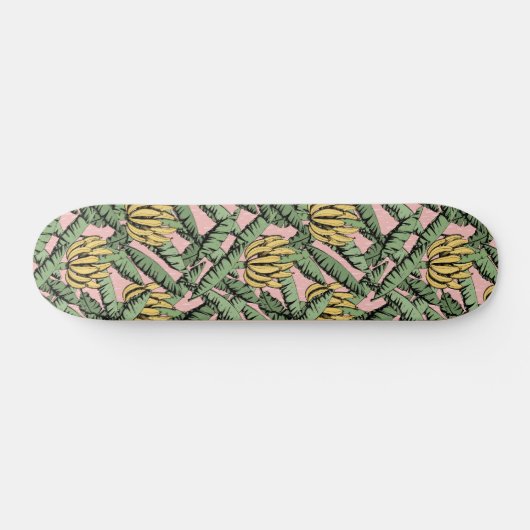 Roze tropische gele bananen en bladeren persoonlijk skateboard (Horizontaal)