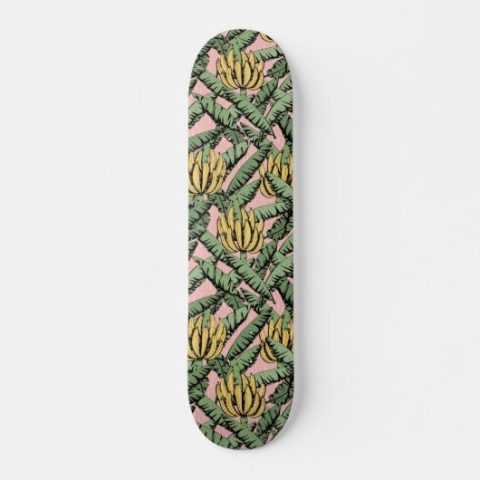 Roze tropische gele bananen en bladeren persoonlijk skateboard (Voorkant)
