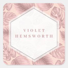 Roze Tropische Geometrisch Vierkante Sticker