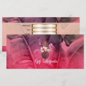 Roze Tropische Glitter Ananas Cadeaubon (Voorkant / Achterkant)