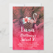 Roze Tropische Glitter Ananas Luau Sweet 16 Kaart (Voorkant)