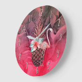 Roze Tropische Glitter Ananas Palm Bladeren Chic Grote Klok (Hoek)