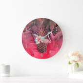 Roze Tropische Glitter Ananas Palm Bladeren Chic Grote Klok (Huis)